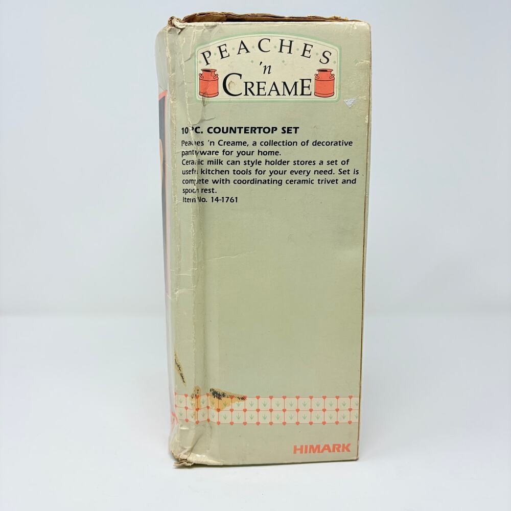 Vtg 80s Himark Peaches N Cream Cow Canister Utensils Trivet NOS Cottagecore - Picture 16 of 16